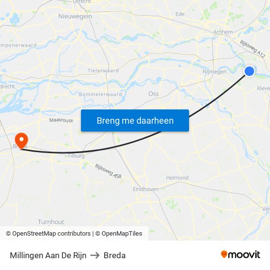 Millingen Aan De Rijn to Breda map