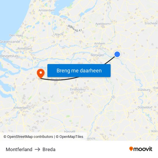 Montferland to Breda map