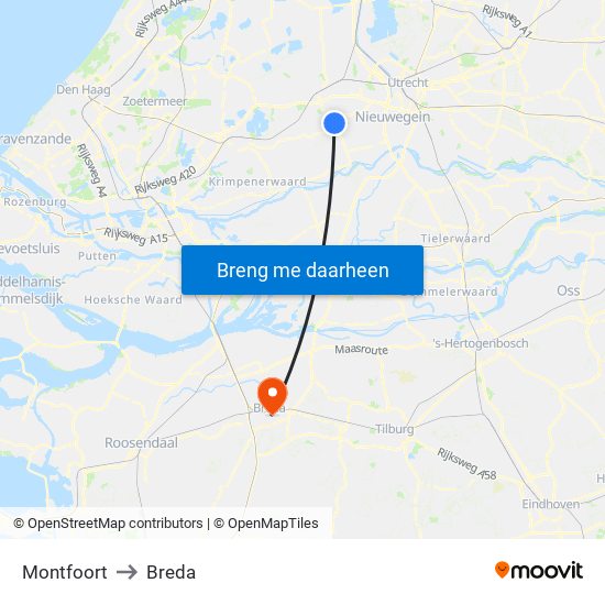 Montfoort to Breda map