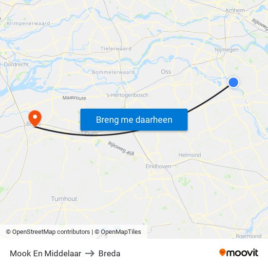 Mook En Middelaar to Breda map