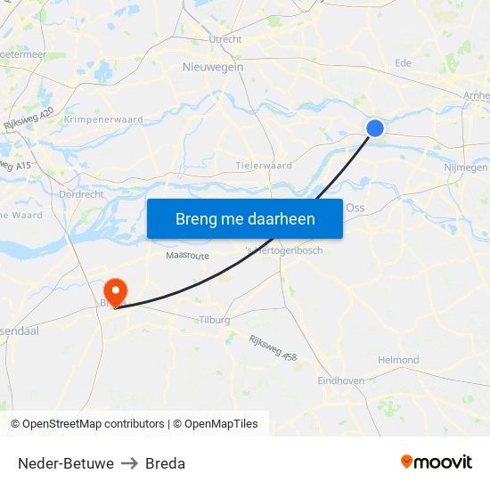 Neder-Betuwe to Breda map