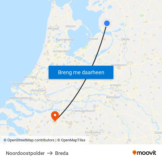 Noordoostpolder to Breda map