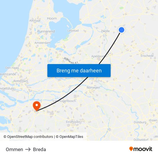 Ommen to Breda map