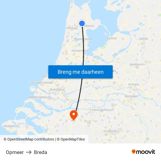 Opmeer to Breda map