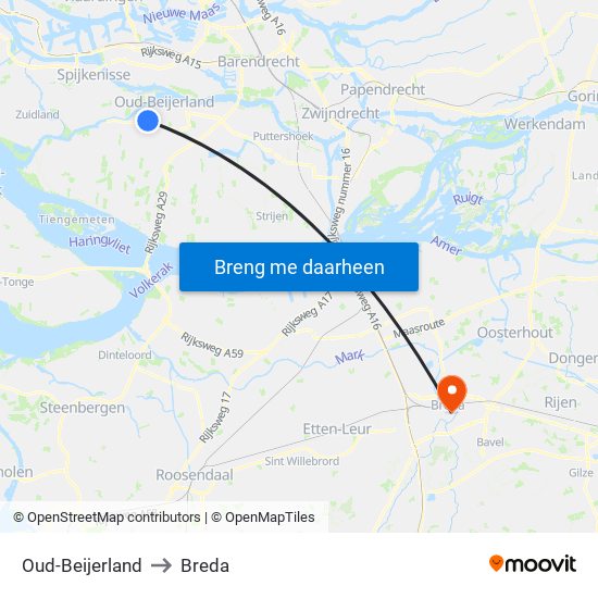 Oud-Beijerland to Breda map