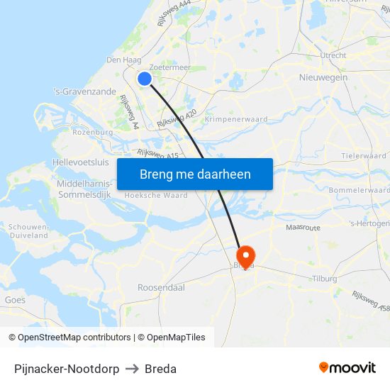 Pijnacker-Nootdorp to Breda map