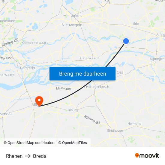 Rhenen to Breda map
