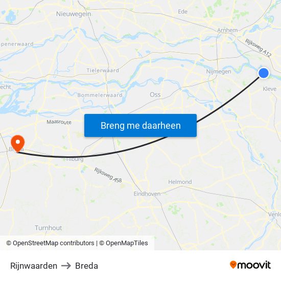 Rijnwaarden to Breda map