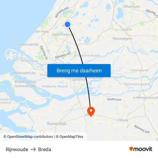 Rijnwoude to Breda map