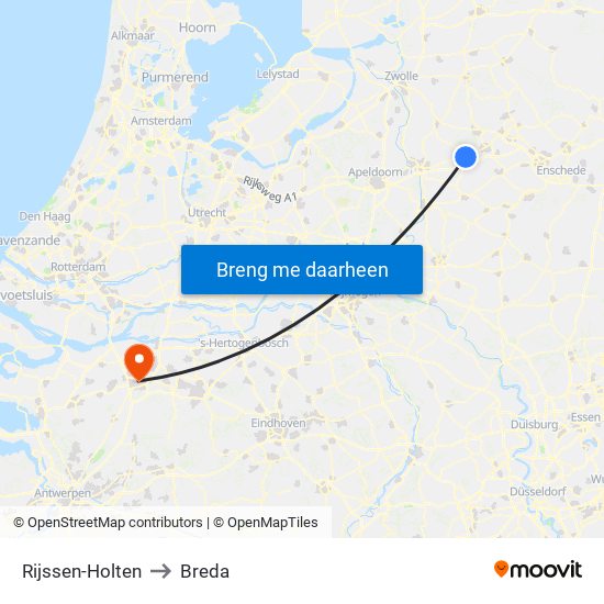 Rijssen-Holten to Breda map