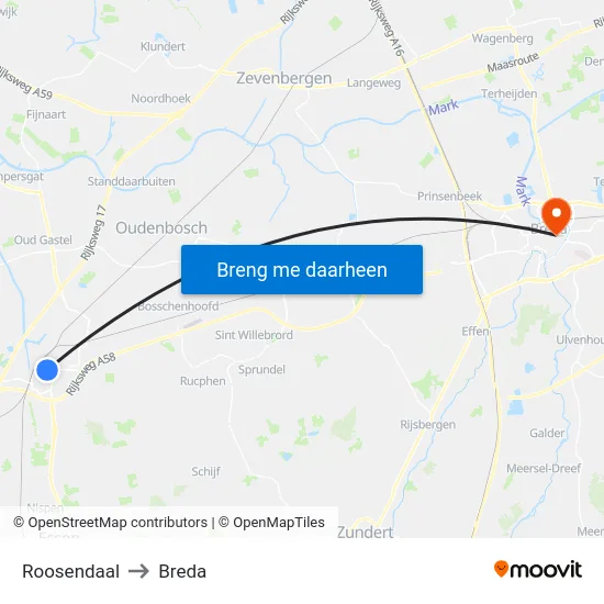 Roosendaal to Breda map