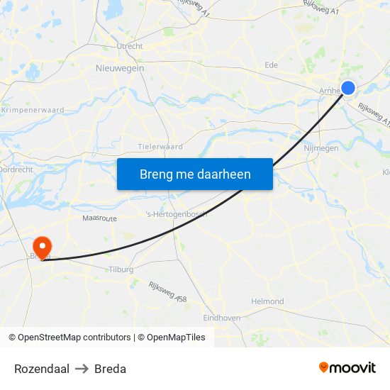 Rozendaal to Breda map