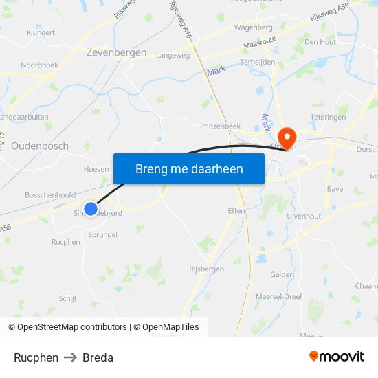 Rucphen to Breda map