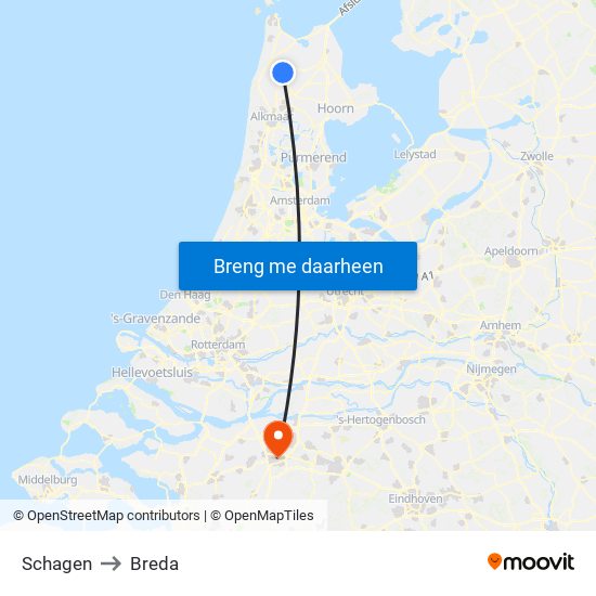 Schagen to Breda map