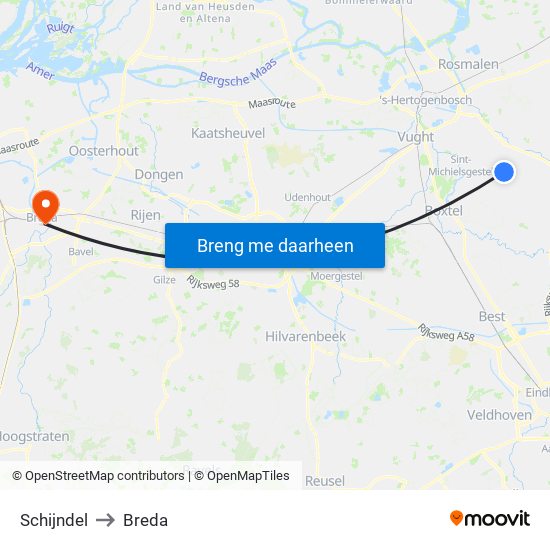 Schijndel to Breda map