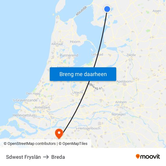 Sdwest Fryslân to Breda map