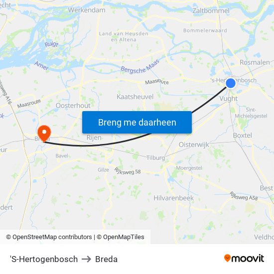 'S-Hertogenbosch to Breda map