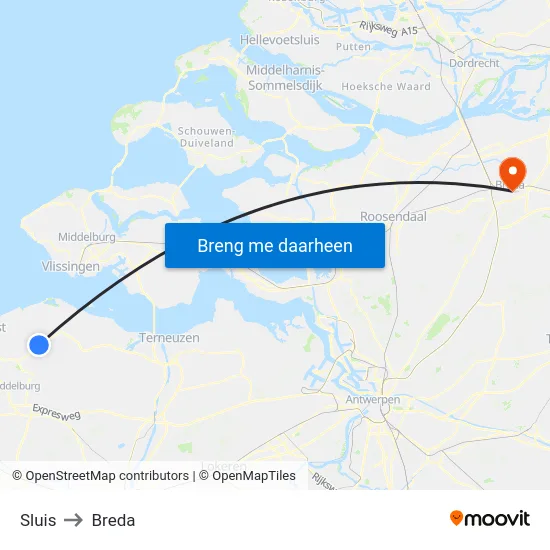 Sluis to Breda map