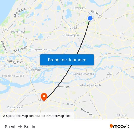 Soest to Breda map