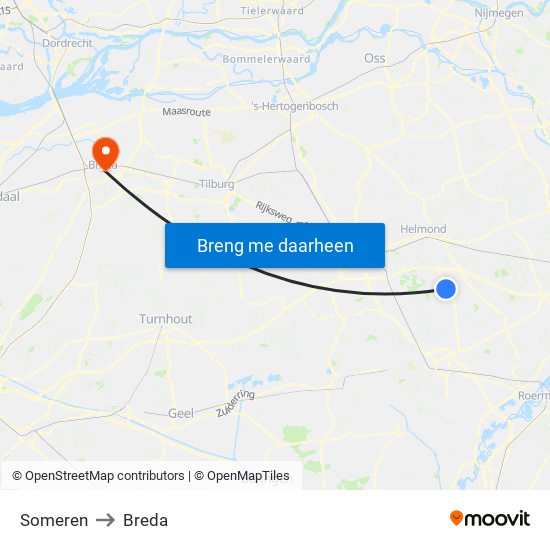 Someren to Breda map
