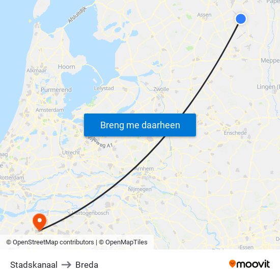 Stadskanaal to Breda map