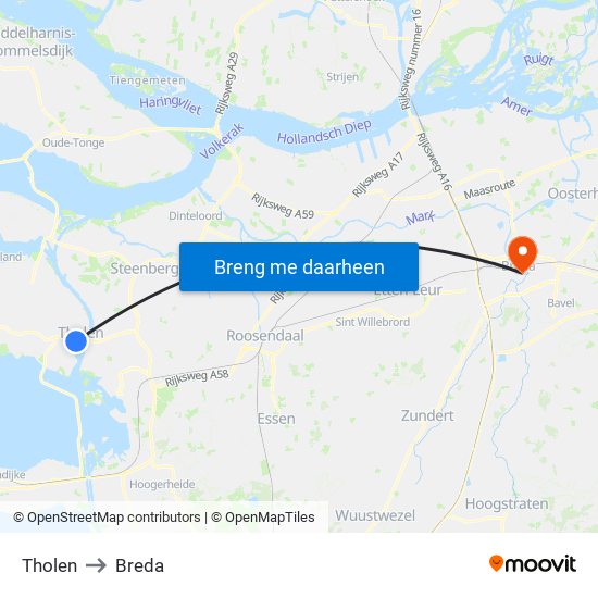 Tholen to Breda map
