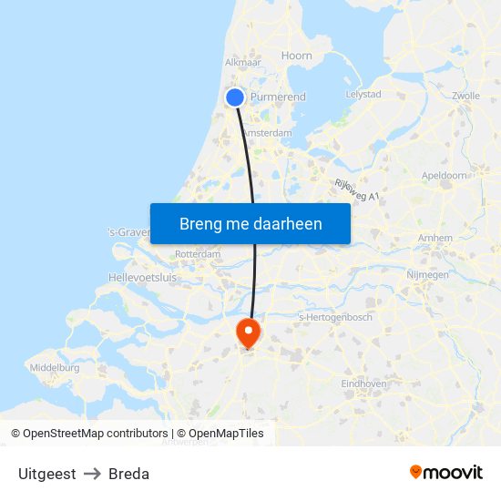 Uitgeest to Breda map