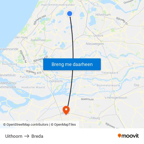 Uithoorn to Breda map