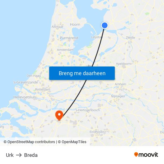 Urk to Breda map