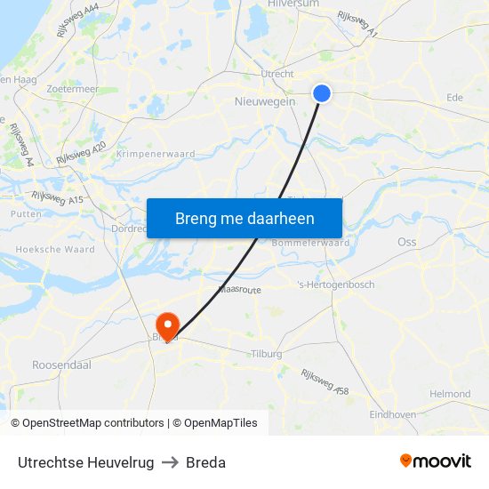 Utrechtse Heuvelrug to Breda map