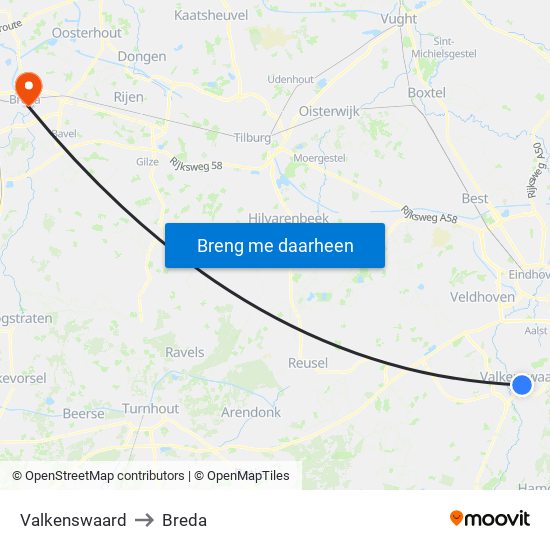 Valkenswaard to Breda map