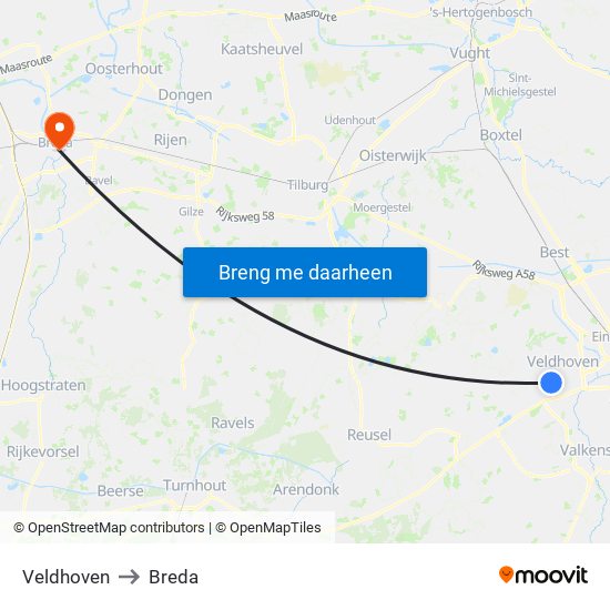 Veldhoven to Breda map