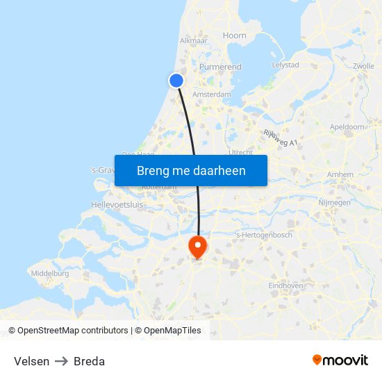Velsen to Breda map