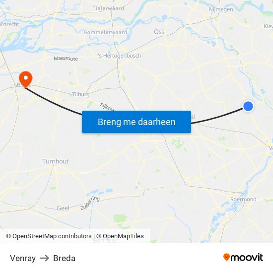 Venray to Breda map