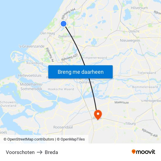 Voorschoten to Breda map