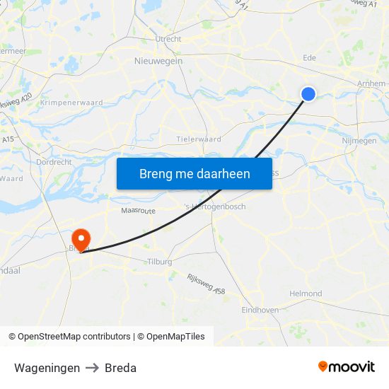 Wageningen to Breda map