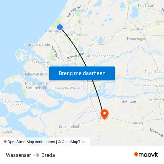 Wassenaar to Breda map