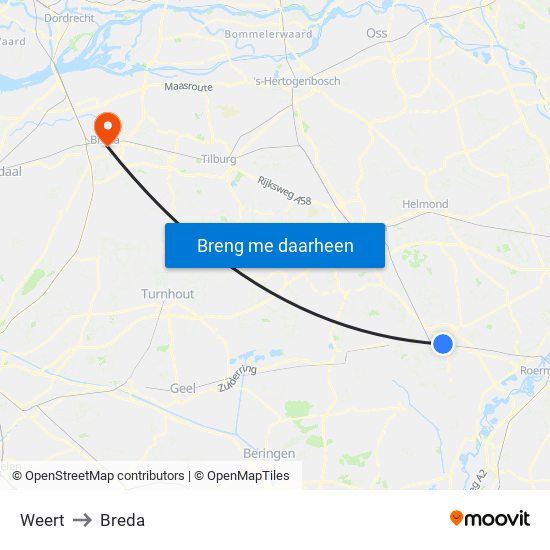 Weert to Breda map
