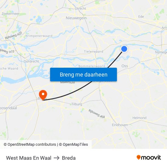West Maas En Waal to Breda map