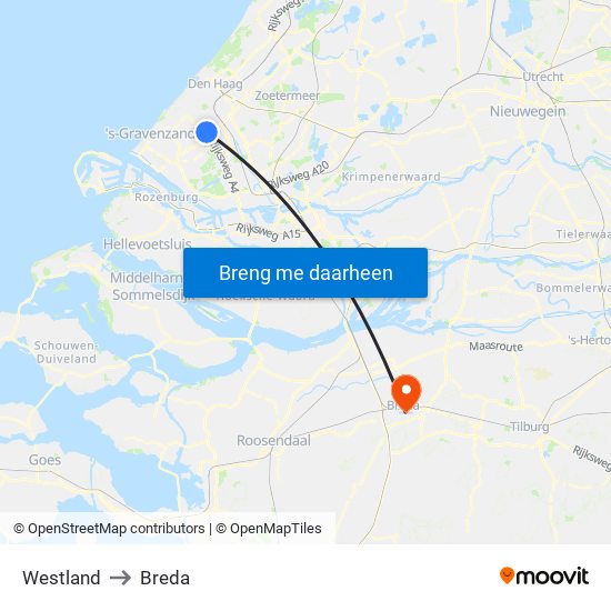 Westland to Breda map