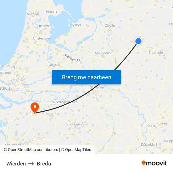 Wierden to Breda map