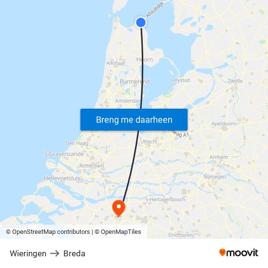 Wieringen to Breda map