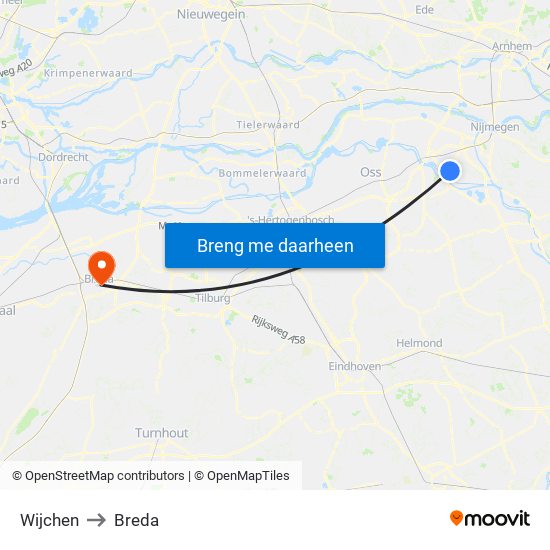 Wijchen to Breda map