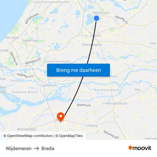 Wijdemeren to Breda map