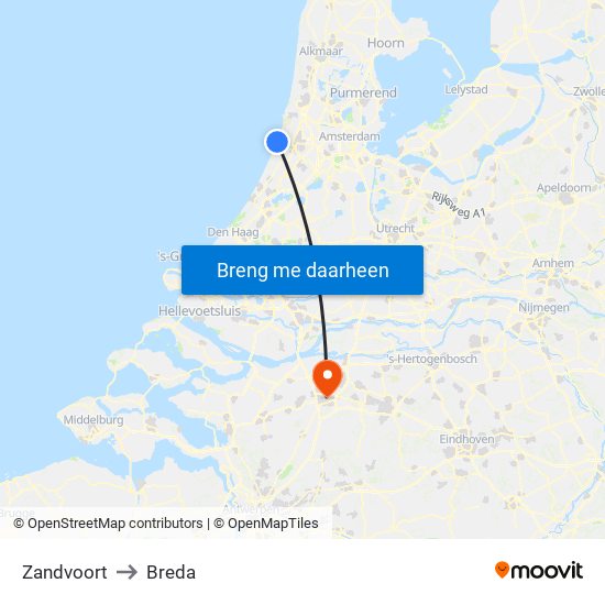 Zandvoort to Breda map
