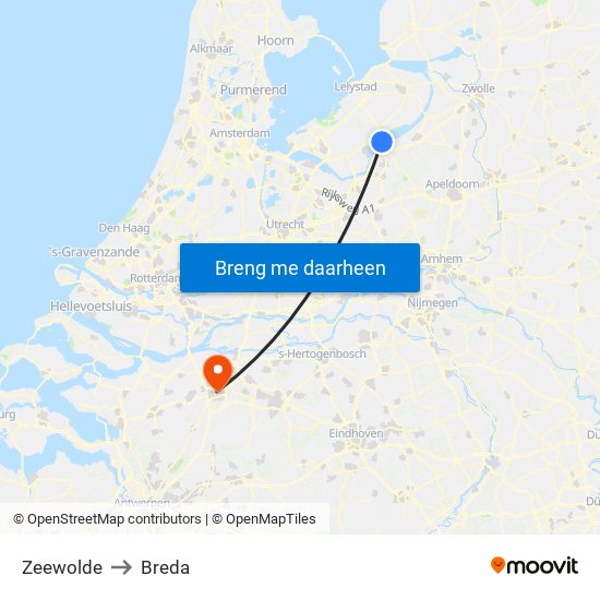 Zeewolde to Breda map