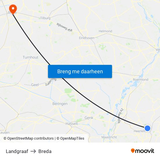 Landgraaf to Breda map