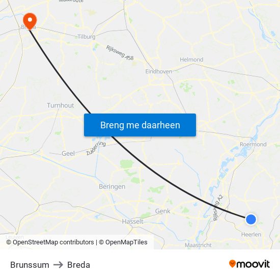 Brunssum to Breda map