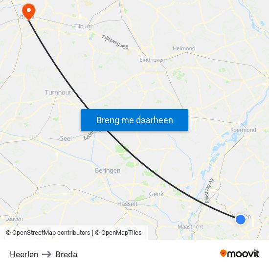 Heerlen to Breda map