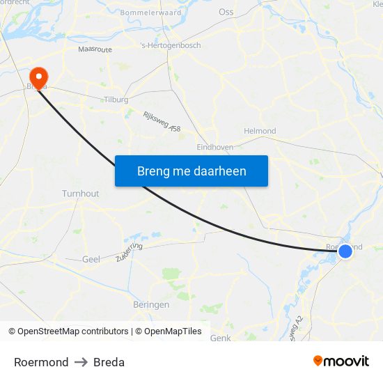 Roermond to Breda map